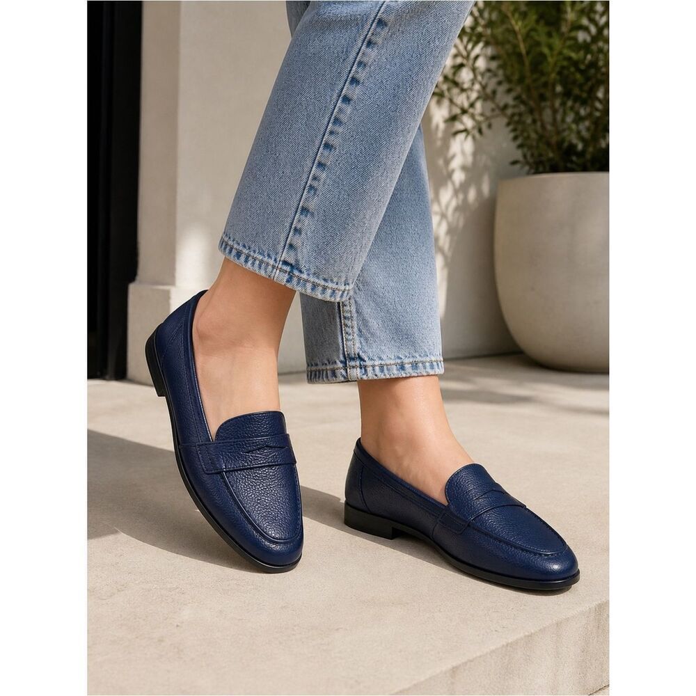 Talbots Navy Pebbled Leather Penny Loafers
